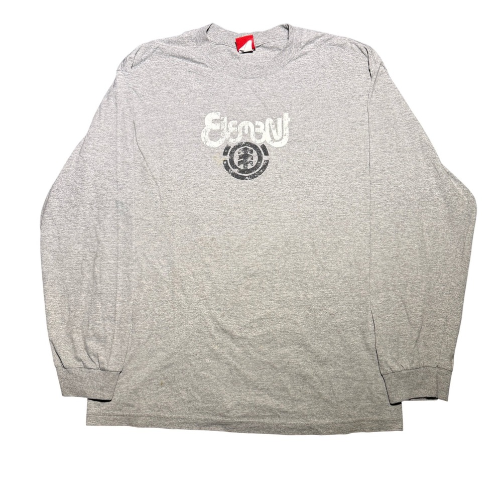 Element Skateboards Gray Long Sleeve Graphic Logo T-Shirt Mens Large Distressed